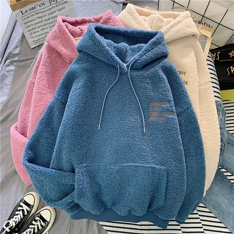 Loose Pocket Hoodies Womens Fleece Flannel Pullover Female Sweatshirt - 𝐝𝐮𝐯𝐥𝐚𝐬𝐡𝐨𝐩.𝐜𝐨𝐦