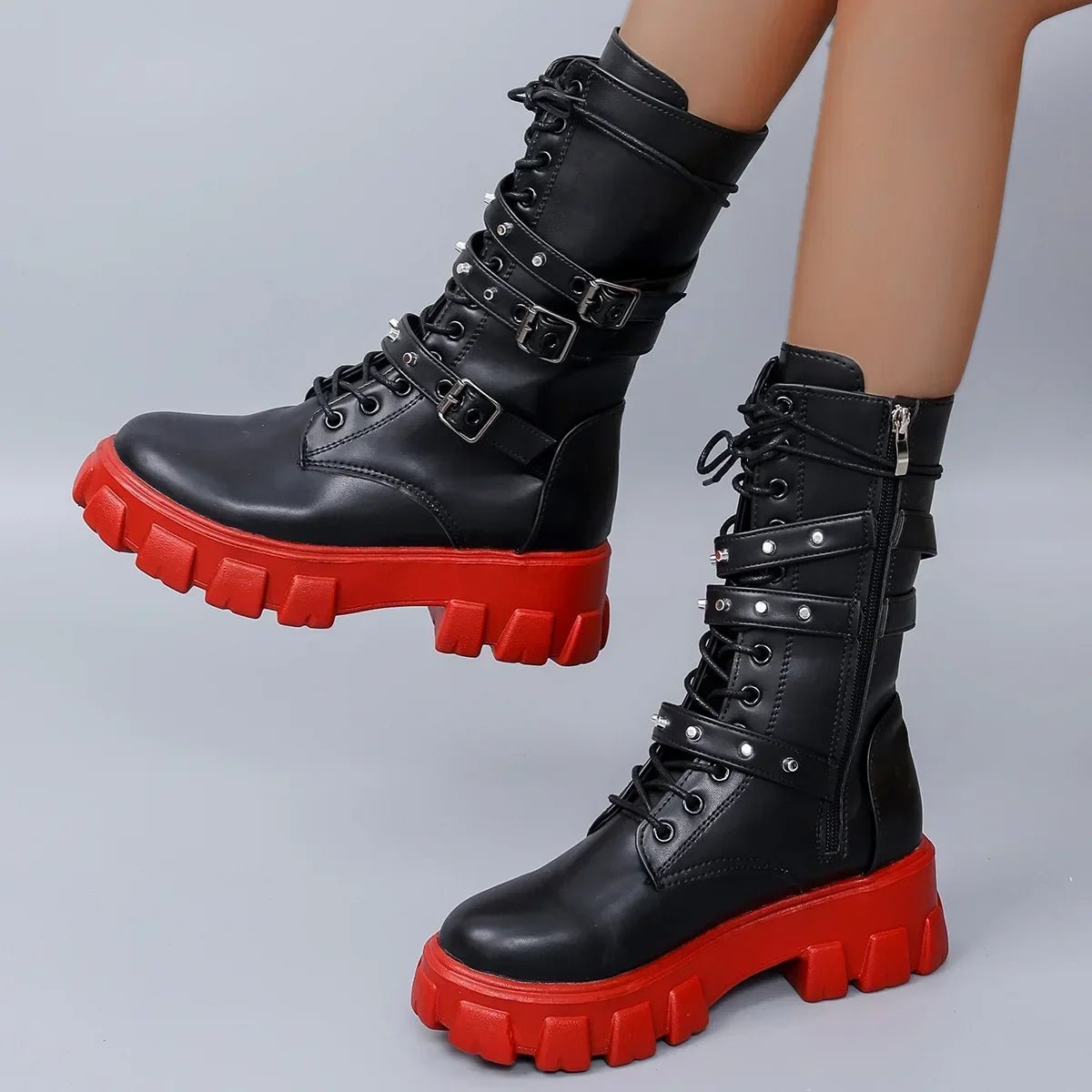 Luxury Brand Woman Boots Winter New Pu Leather Platform Fashion Lace Up Punk Gothic Booties Casual Work Shoes botines mujer - 𝐃𝐔𝐕𝐋𝐀𝐒𝐇𝐎𝐏