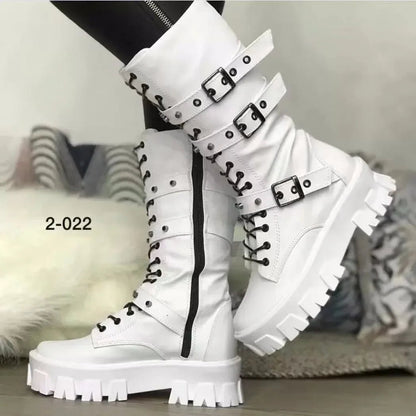 Luxury Brand Woman Boots Winter New Pu Leather Platform Fashion Lace Up Punk Gothic Booties Casual Work Shoes botines mujer - 𝐃𝐔𝐕𝐋𝐀𝐒𝐇𝐎𝐏