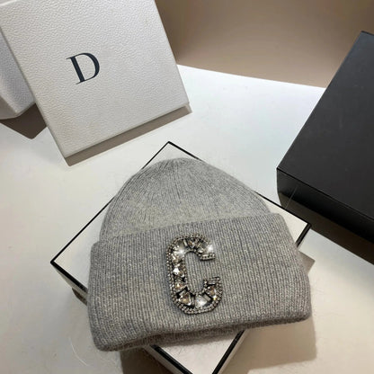 Luxury Rhinestone Letter C Knitted Hat Real Rabbit Fur Women Men Winter Warm Beanie Ear Protection Sking Skullies Beanies Cap - 𝐝𝐮𝐯𝐥𝐚𝐬𝐡𝐨𝐩.𝐜𝐨𝐦