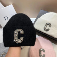Luxury Rhinestone Letter C Knitted Hat Real Rabbit Fur Women Men Winter Warm Beanie Ear Protection Sking Skullies Beanies Cap - 𝐝𝐮𝐯𝐥𝐚𝐬𝐡𝐨𝐩.𝐜𝐨𝐦