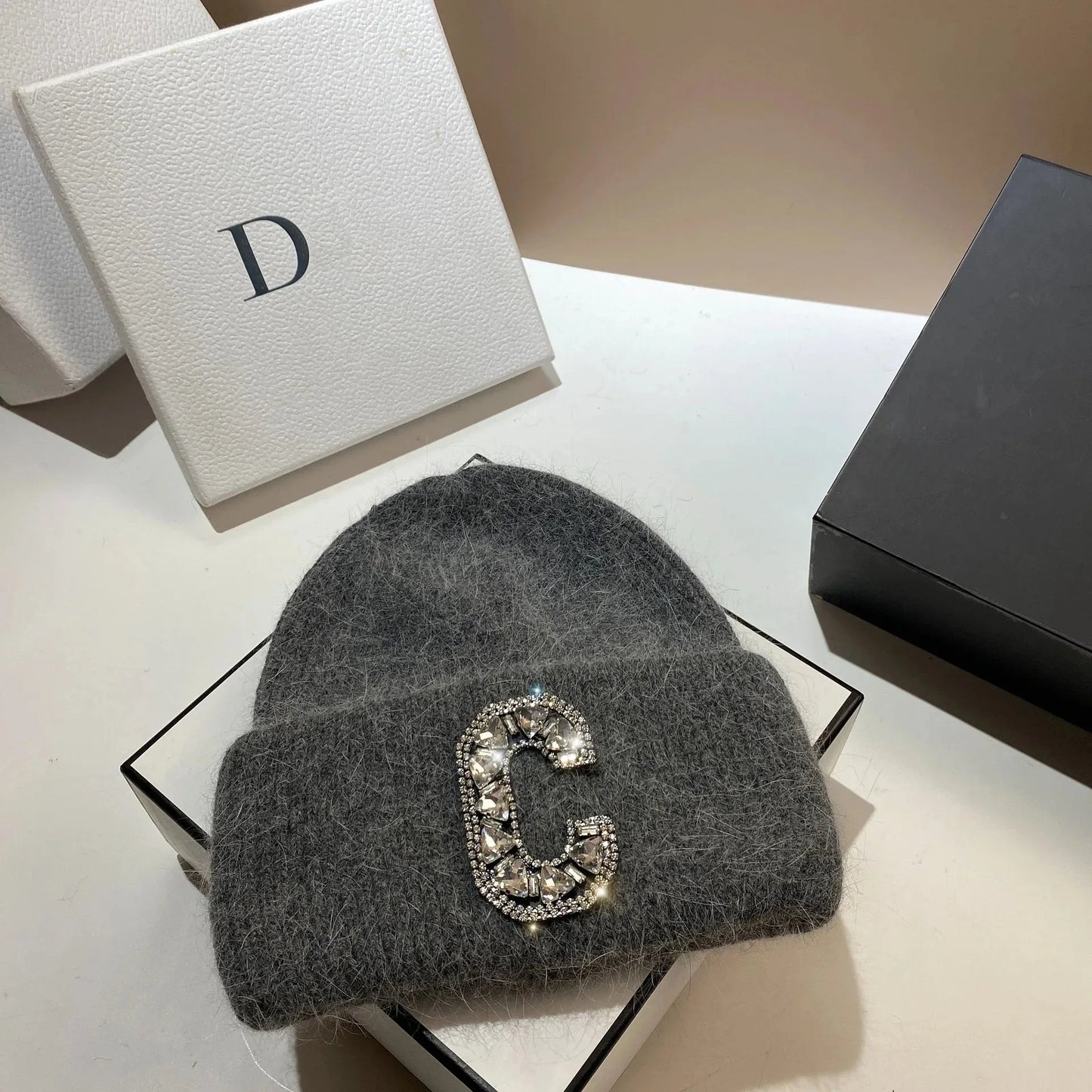 Luxury Rhinestone Letter C Knitted Hat Real Rabbit Fur Women Men Winter Warm Beanie Ear Protection Sking Skullies Beanies Cap - 𝐝𝐮𝐯𝐥𝐚𝐬𝐡𝐨𝐩.𝐜𝐨𝐦