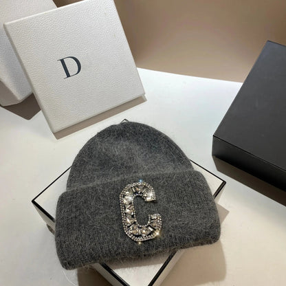 Luxury Rhinestone Letter C Knitted Hat Real Rabbit Fur Women Men Winter Warm Beanie Ear Protection Sking Skullies Beanies Cap - 𝐝𝐮𝐯𝐥𝐚𝐬𝐡𝐨𝐩.𝐜𝐨𝐦