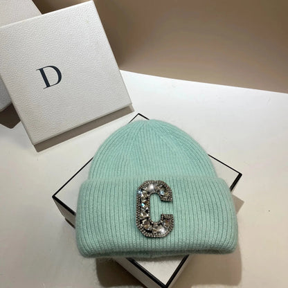 Luxury Rhinestone Letter C Knitted Hat Real Rabbit Fur Women Men Winter Warm Beanie Ear Protection Sking Skullies Beanies Cap - 𝐝𝐮𝐯𝐥𝐚𝐬𝐡𝐨𝐩.𝐜𝐨𝐦