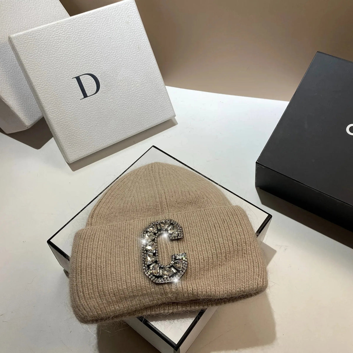 Luxury Rhinestone Letter C Knitted Hat Real Rabbit Fur Women Men Winter Warm Beanie Ear Protection Sking Skullies Beanies Cap - 𝐝𝐮𝐯𝐥𝐚𝐬𝐡𝐨𝐩.𝐜𝐨𝐦
