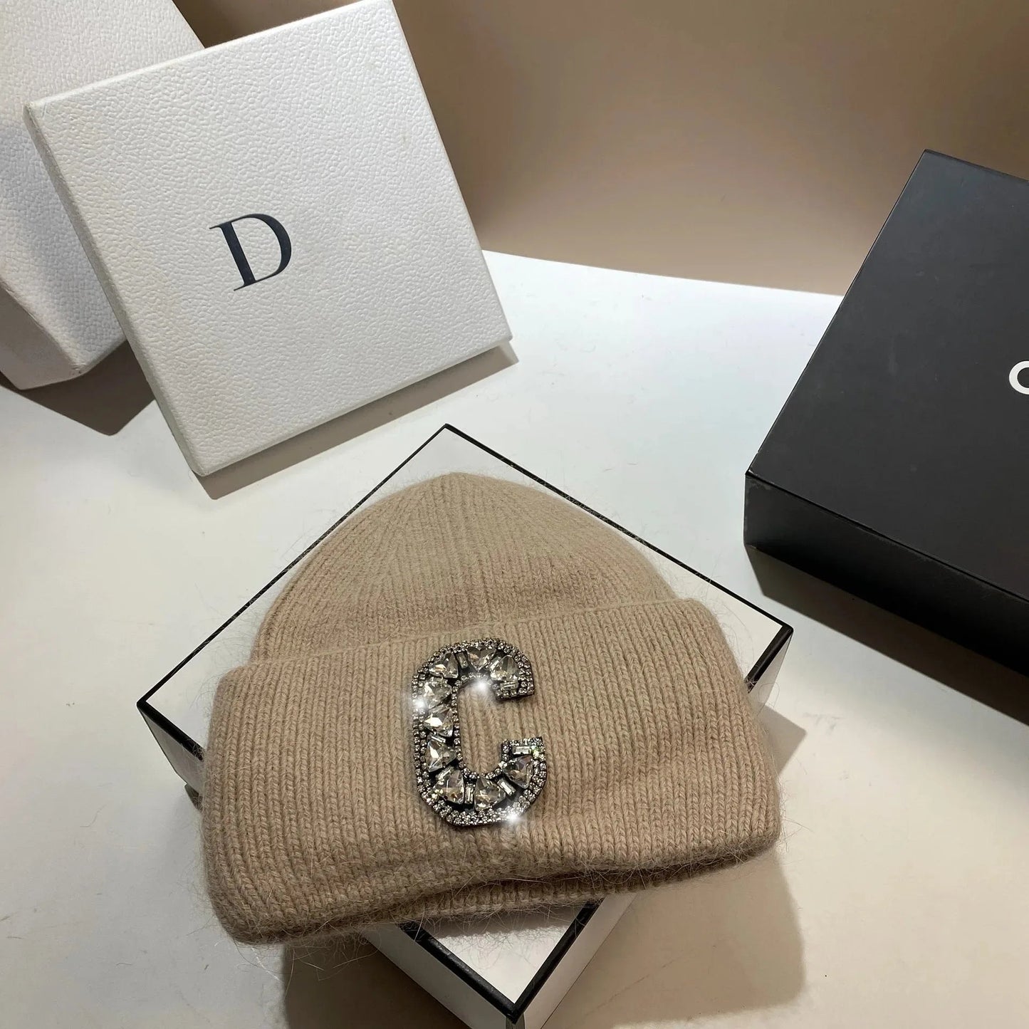 Luxury Rhinestone Letter C Knitted Hat Real Rabbit Fur Women Men Winter Warm Beanie Ear Protection Sking Skullies Beanies Cap - 𝐝𝐮𝐯𝐥𝐚𝐬𝐡𝐨𝐩.𝐜𝐨𝐦