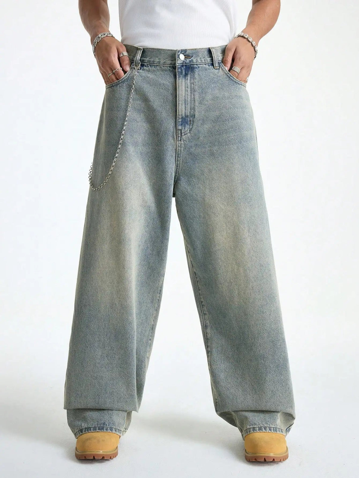Manfinity EMRG Men's Light Blue Washed Retro Loose Wide Leg Jeans - 𝐃𝐔𝐕𝐋𝐀𝐒𝐇𝐎𝐏