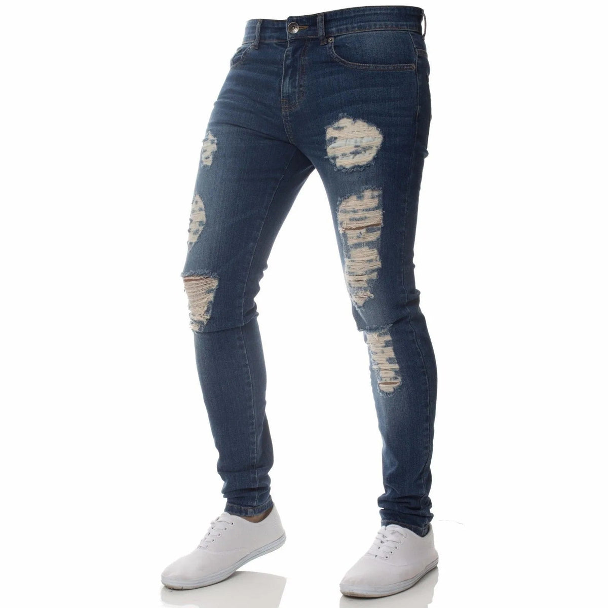 Men Jeans Knee Hole Ripped Stretch Skinny Denim Pants Solid Color Black Blue Autumn Summer Hip - Hop Style Slim Fit Trousers S - 4XL - 𝐝𝐮𝐯𝐥𝐚𝐬𝐡𝐨𝐩.𝐜𝐨𝐦