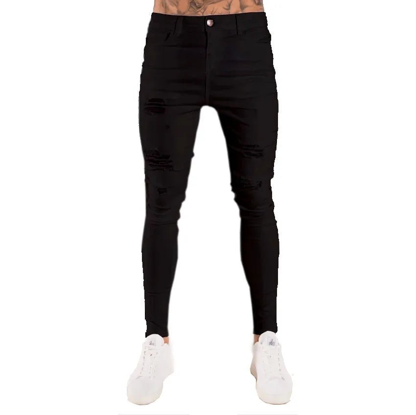 Men Jeans Knee Hole Ripped Stretch Skinny Denim Pants Solid Color Black Blue Autumn Summer Hip - Hop Style Slim Fit Trousers S - 4XL - 𝐝𝐮𝐯𝐥𝐚𝐬𝐡𝐨𝐩.𝐜𝐨𝐦
