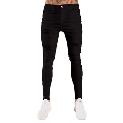 Men Jeans Knee Hole Ripped Stretch Skinny Denim Pants Solid Color Black Blue Autumn Summer Hip - Hop Style Slim Fit Trousers S - 4XL - 𝐝𝐮𝐯𝐥𝐚𝐬𝐡𝐨𝐩.𝐜𝐨𝐦