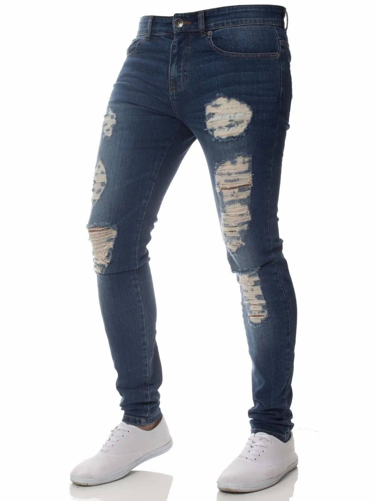 Men Jeans Knee Hole Ripped Stretch Skinny Denim Pants Solid Color Black Blue Autumn Summer Hip - Hop Style Slim Fit Trousers S - 4XL - 𝐃𝐔𝐕𝐋𝐀𝐒𝐇𝐎𝐏