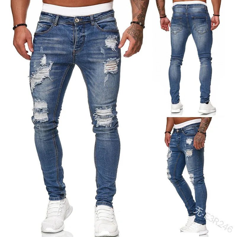 Men Jeans Knee Hole Ripped Stretch Skinny Denim Pants Solid Color Black Blue Autumn Summer Hip - Hop Style Slim Fit Trousers S - 4XL - 𝐝𝐮𝐯𝐥𝐚𝐬𝐡𝐨𝐩.𝐜𝐨𝐦