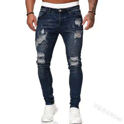 Men Jeans Knee Hole Ripped Stretch Skinny Denim Pants Solid Color Black Blue Autumn Summer Hip - Hop Style Slim Fit Trousers S - 4XL - 𝐝𝐮𝐯𝐥𝐚𝐬𝐡𝐨𝐩.𝐜𝐨𝐦