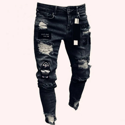 Men Jeans Knee Hole Ripped Stretch Skinny Denim Pants Solid Color Black Blue Autumn Summer Hip - Hop Style Slim Fit Trousers S - 4XL - 𝐝𝐮𝐯𝐥𝐚𝐬𝐡𝐨𝐩.𝐜𝐨𝐦