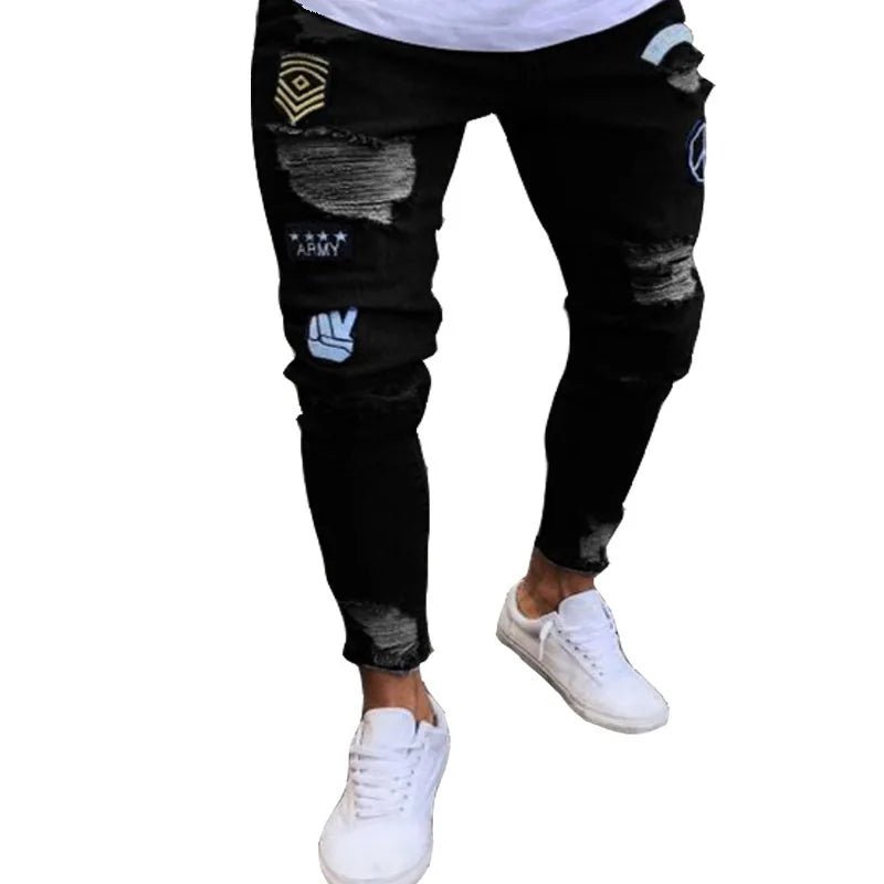 Men Jeans Knee Hole Ripped Stretch Skinny Denim Pants Solid Color Black Blue Autumn Summer Hip - Hop Style Slim Fit Trousers S - 4XL - 𝐃𝐔𝐕𝐋𝐀𝐒𝐇𝐎𝐏