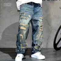 Mens Ripped Baggy Jeans Distressed Denim Streetwear Skateboard Pants Straight Leg Patchwork Oversized Urban Fashion Workwear - 𝐝𝐮𝐯𝐥𝐚𝐬𝐡𝐨𝐩.𝐜𝐨𝐦