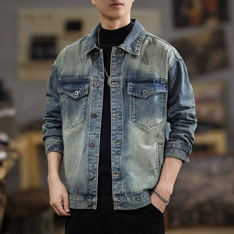 Men's washed vintage denim jacket for men - 𝐃𝐔𝐕𝐋𝐀𝐒𝐇𝐎𝐏