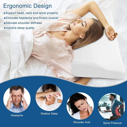 Oreiller cervical en mémoire de forme NEKRA™, orthopédique et ergonomique, conçu pour le soulagement immédiat des douleurs cervicales.