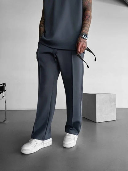 New men's casual pants, stylish and comfortable elastic waist drawstring single - line pleated solid color pocket mops pants - 𝐃𝐔𝐕𝐋𝐀𝐒𝐇𝐎𝐏