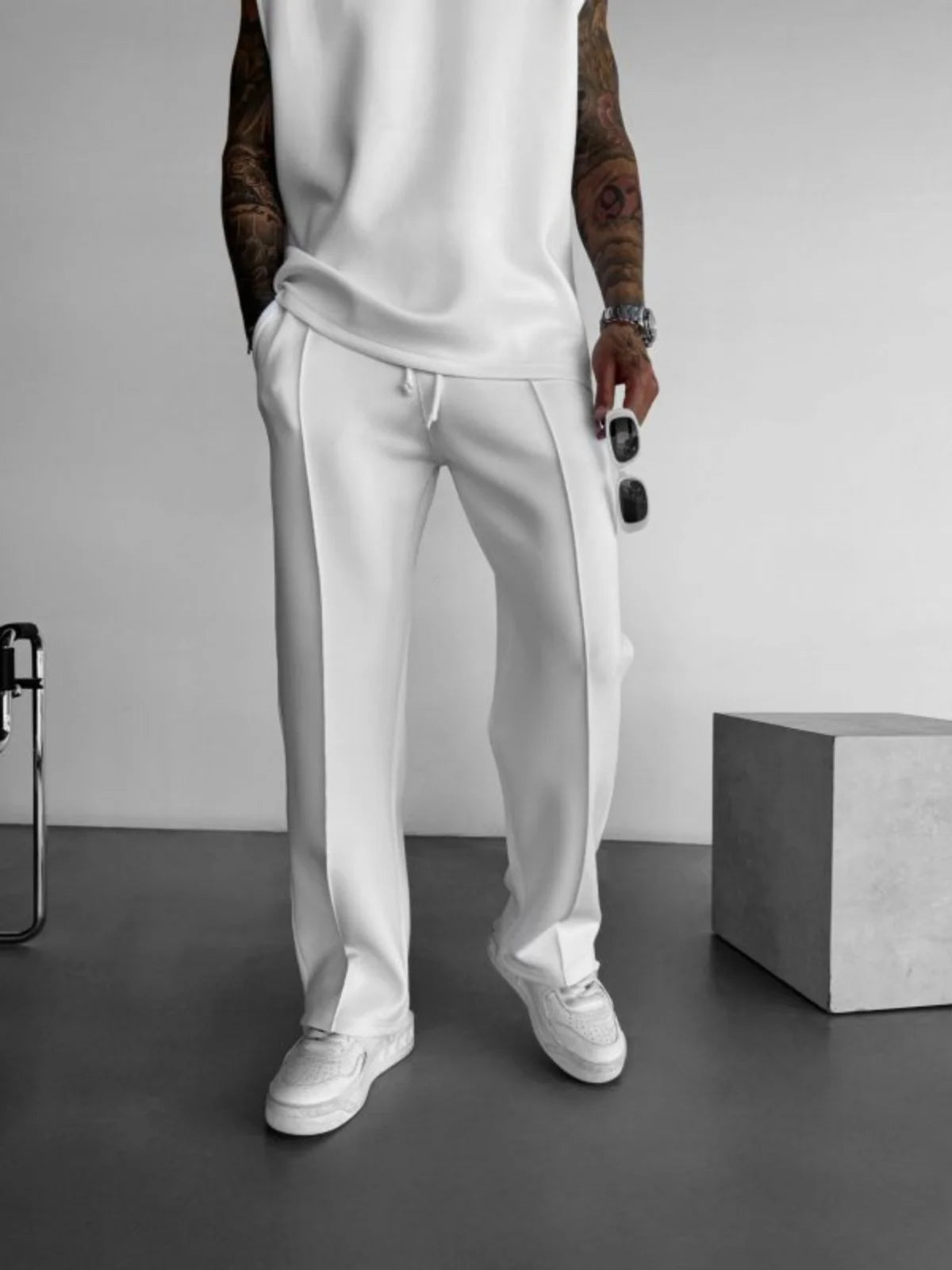New men's casual pants, stylish and comfortable elastic waist drawstring single - line pleated solid color pocket mops pants - 𝐃𝐔𝐕𝐋𝐀𝐒𝐇𝐎𝐏
