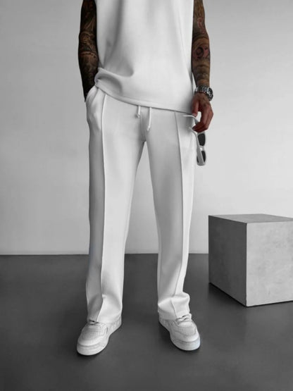 New men's casual pants, stylish and comfortable elastic waist drawstring single - line pleated solid color pocket mops pants - 𝐃𝐔𝐕𝐋𝐀𝐒𝐇𝐎𝐏