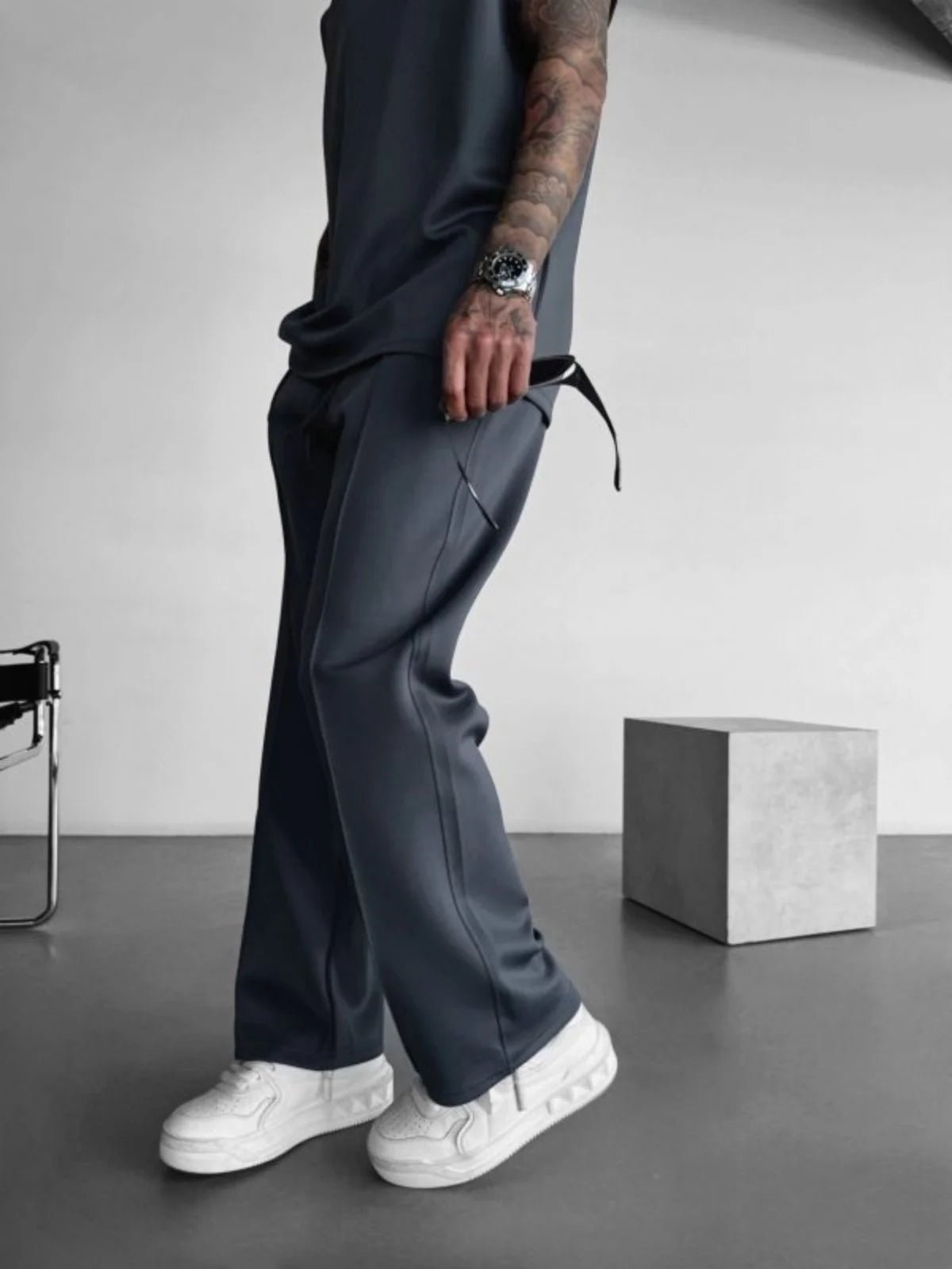 New men's casual pants, stylish and comfortable elastic waist drawstring single - line pleated solid color pocket mops pants - 𝐃𝐔𝐕𝐋𝐀𝐒𝐇𝐎𝐏