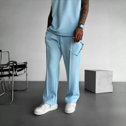 New men's casual pants, stylish and comfortable elastic waist drawstring single - line pleated solid color pocket mops pants - 𝐃𝐔𝐕𝐋𝐀𝐒𝐇𝐎𝐏