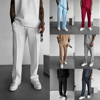 New men's casual pants, stylish and comfortable elastic waist drawstring single - line pleated solid color pocket mops pants - 𝐝𝐮𝐯𝐥𝐚𝐬𝐡𝐨𝐩.𝐜𝐨𝐦