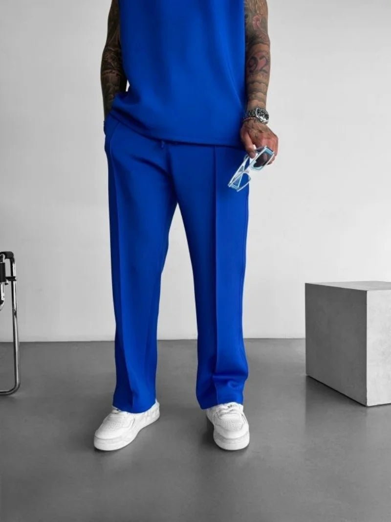 New men's casual pants, stylish and comfortable elastic waist drawstring single - line pleated solid color pocket mops pants - 𝐃𝐔𝐕𝐋𝐀𝐒𝐇𝐎𝐏