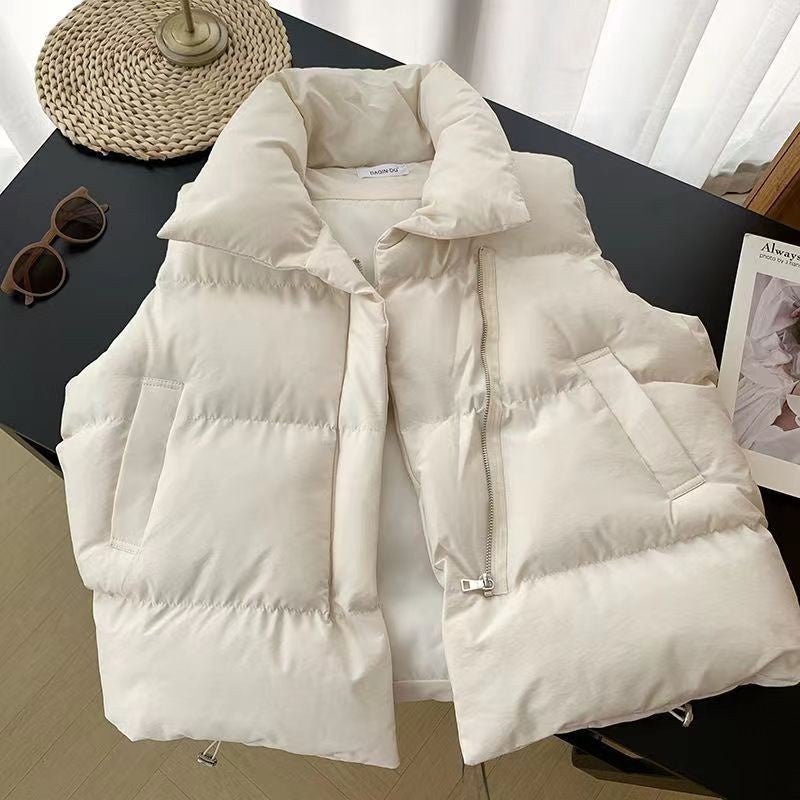 Padded Vest for Women, Korean Style, Loose Fit, Stand Collar Solid Color Spring and Autumn Fashion - 𝐃𝐔𝐕𝐋𝐀𝐒𝐇𝐎𝐏