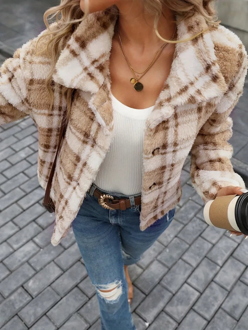 Plaid Button Up Collared Neck Long Sleeve Jacket - 𝐃𝐔𝐕𝐋𝐀𝐒𝐇𝐎𝐏