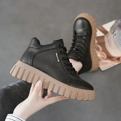 Platform Shoes for Women Boots Leather Lace Up Winter Casual Shoes Women Solid Color Ankle Boots Canvas Round Toe Women Shoes - 𝐃𝐔𝐕𝐋𝐀𝐒𝐇𝐎𝐏