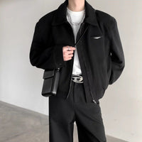 Retro niche metal padded shoulder silhouette zipper woolen coat - 𝐝𝐮𝐯𝐥𝐚𝐬𝐡𝐨𝐩.𝐜𝐨𝐦