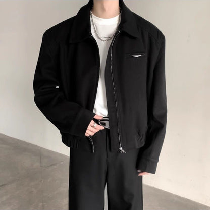 Retro niche metal padded shoulder silhouette zipper woolen coat - 𝐝𝐮𝐯𝐥𝐚𝐬𝐡𝐨𝐩.𝐜𝐨𝐦