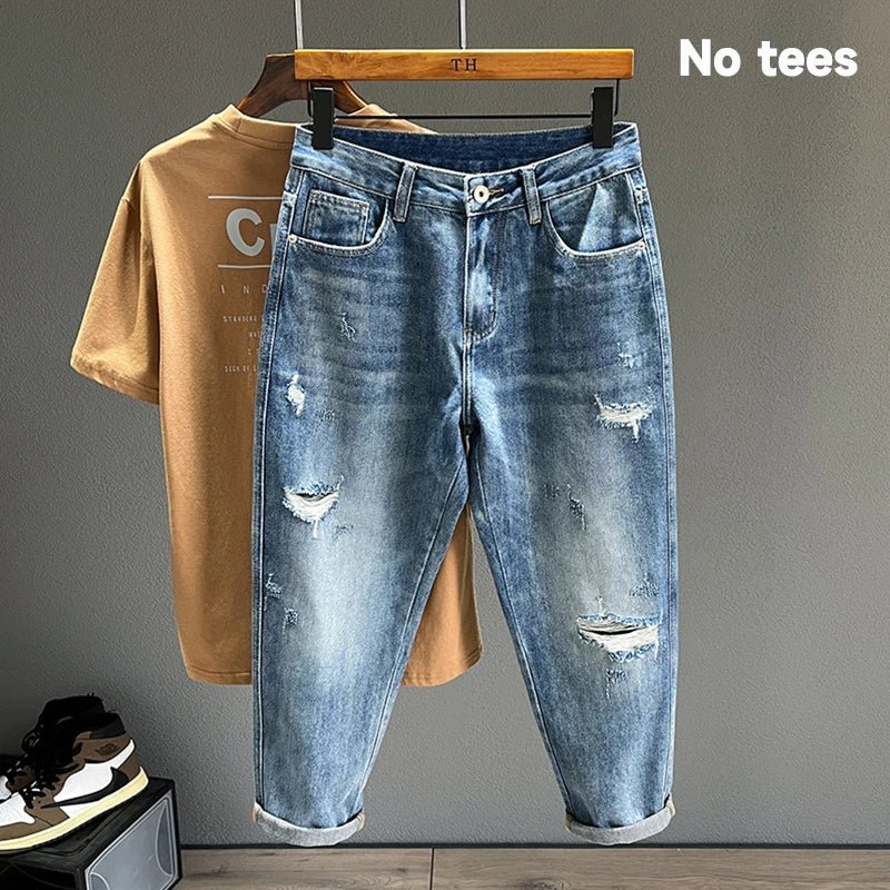 Ripped Jeans Men New Personality Fashion Vintage Blue Streetwear Baggy Denim Pants Casual Tapered Hole Frayed Trousers Male - 𝐝𝐮𝐯𝐥𝐚𝐬𝐡𝐨𝐩.𝐜𝐨𝐦