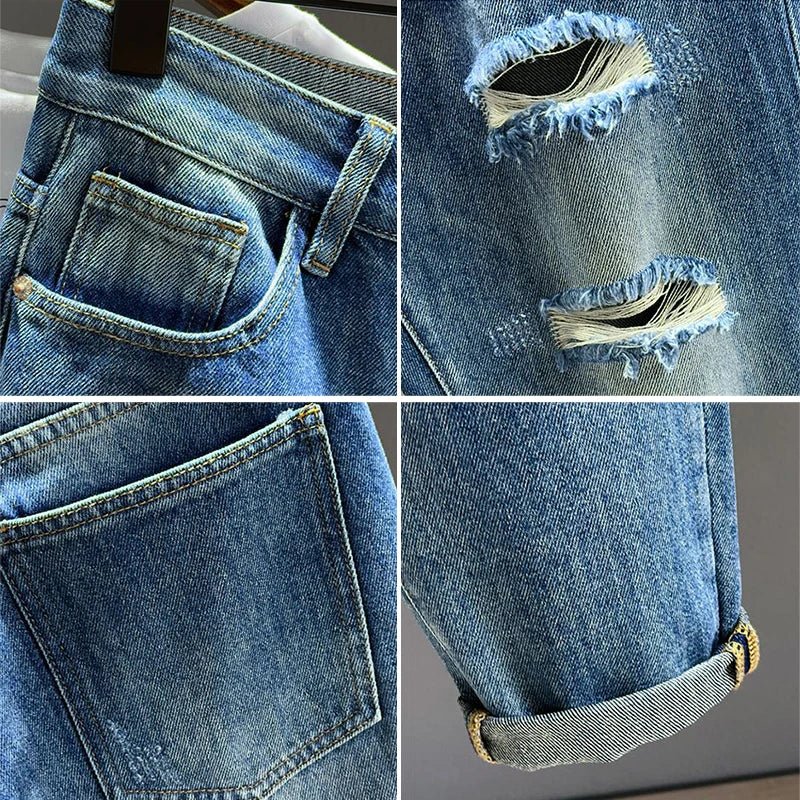 Ripped Jeans Men's Pure Cotton Loose Harem Hole Denim Pants Fashion Hip - hop Rock Streetwear Autumn Ankle Length Trousers - 𝐝𝐮𝐯𝐥𝐚𝐬𝐡𝐨𝐩.𝐜𝐨𝐦