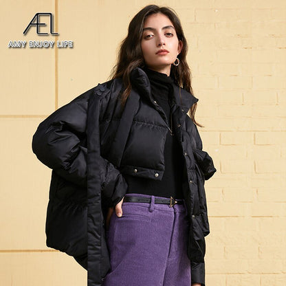 Short White Duck Down Jacket New Women's Asymmetric Short Coat - 𝐃𝐔𝐕𝐋𝐀𝐒𝐇𝐎𝐏