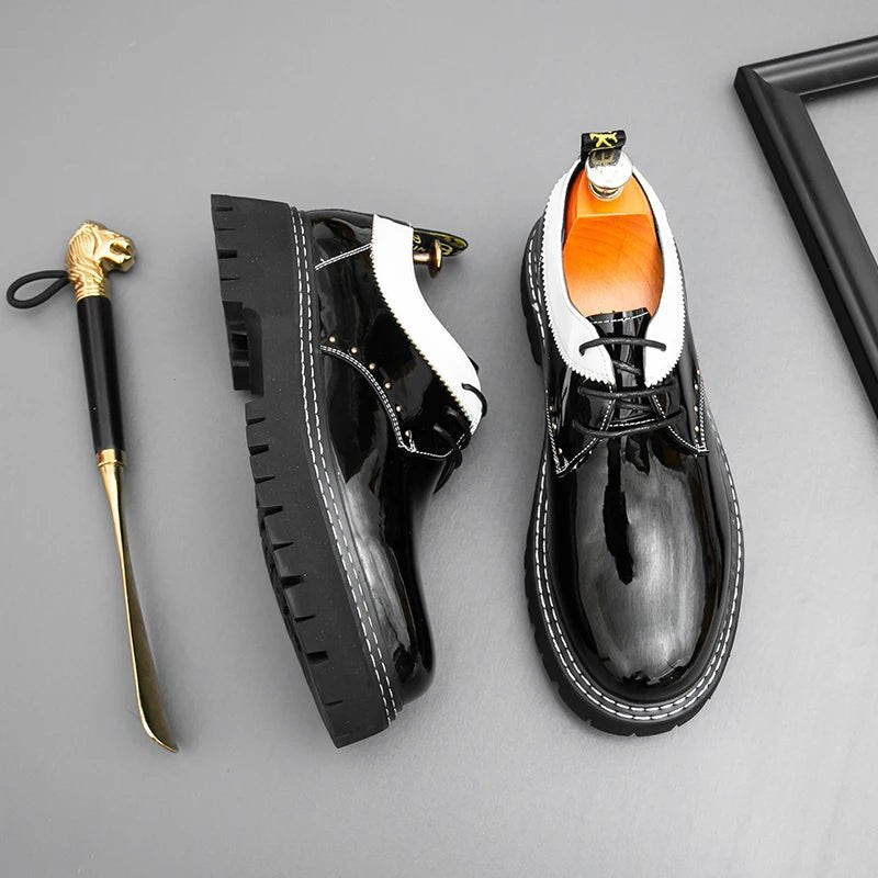 Size 38 - 46 Thick Sole Pointed Toe Formal Lace up Durable Fashion Patent Leather Dress Shoes for Men - 𝐃𝐔𝐕𝐋𝐀𝐒𝐇𝐎𝐏