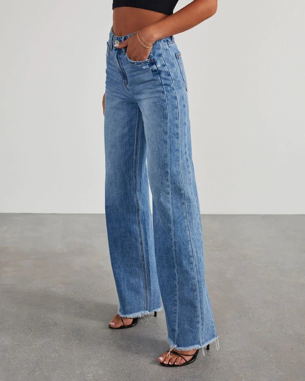 Spring Summer New Women's Clothing Solid Color Loose Wide Leg Side Seam Stitching Frayed Hem Jeans - 𝐝𝐮𝐯𝐥𝐚𝐬𝐡𝐨𝐩.𝐜𝐨𝐦