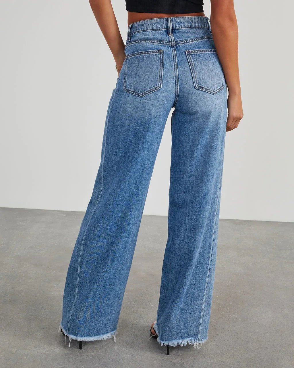 Spring Summer New Women's Clothing Solid Color Loose Wide Leg Side Seam Stitching Frayed Hem Jeans - 𝐝𝐮𝐯𝐥𝐚𝐬𝐡𝐨𝐩.𝐜𝐨𝐦