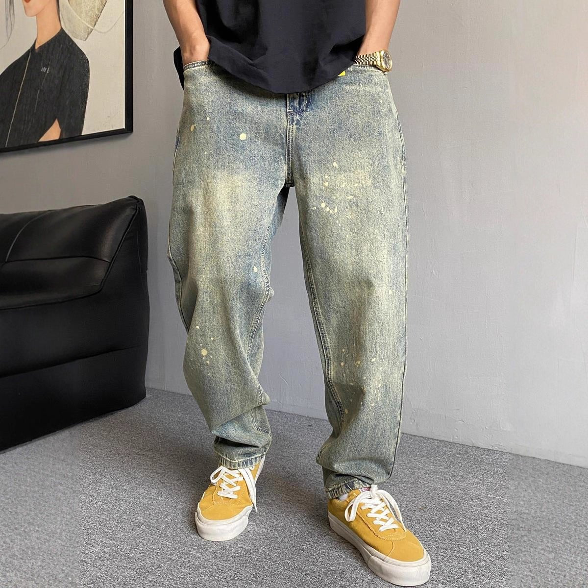 Style Winter Casual Streetwear Washed Vintage Splatter Denim Pants Men Straight Loose Oversize Versatile Tapered Jeans - 𝐝𝐮𝐯𝐥𝐚𝐬𝐡𝐨𝐩.𝐜𝐨𝐦