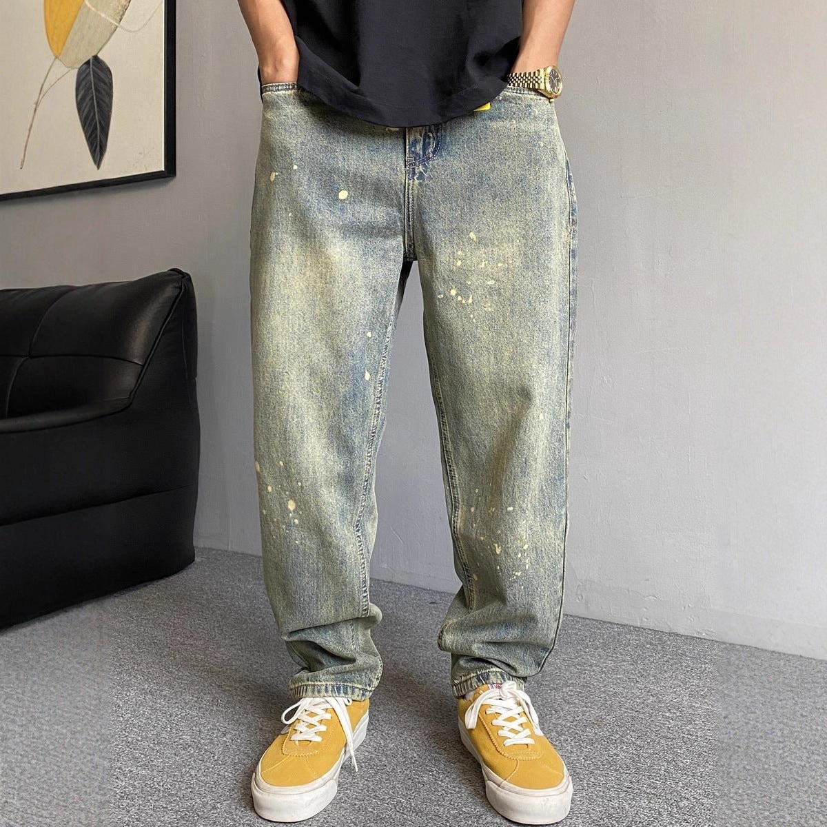 Style Winter Casual Streetwear Washed Vintage Splatter Denim Pants Men Straight Loose Oversize Versatile Tapered Jeans - 𝐝𝐮𝐯𝐥𝐚𝐬𝐡𝐨𝐩.𝐜𝐨𝐦