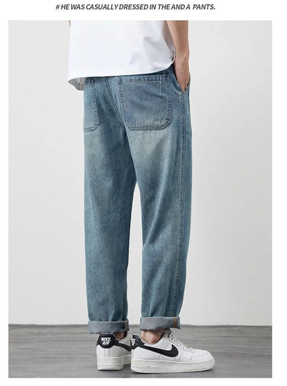 Summer Ice Silk LyocellTencel straight jeans men's light blue retro loose small straight tube elastic denim thin version pants - 𝐝𝐮𝐯𝐥𝐚𝐬𝐡𝐨𝐩.𝐜𝐨𝐦