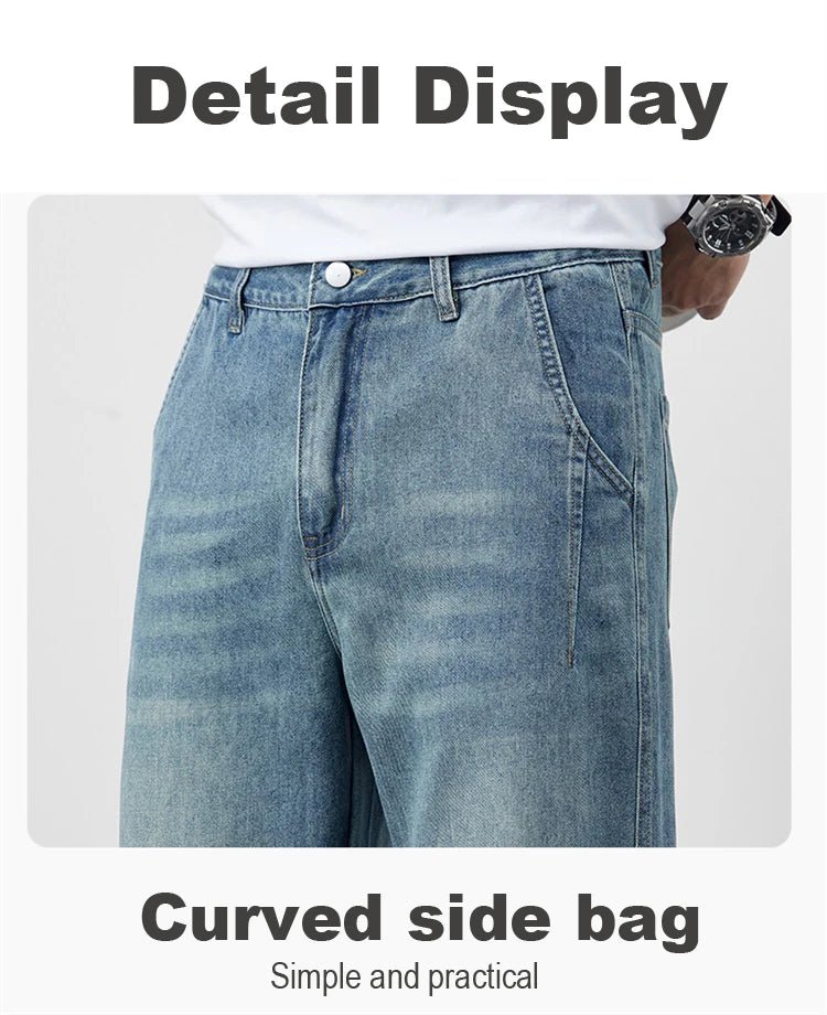 Summer Ice Silk LyocellTencel straight jeans men's light blue retro loose small straight tube elastic denim thin version pants - 𝐃𝐔𝐕𝐋𝐀𝐒𝐇𝐎𝐏