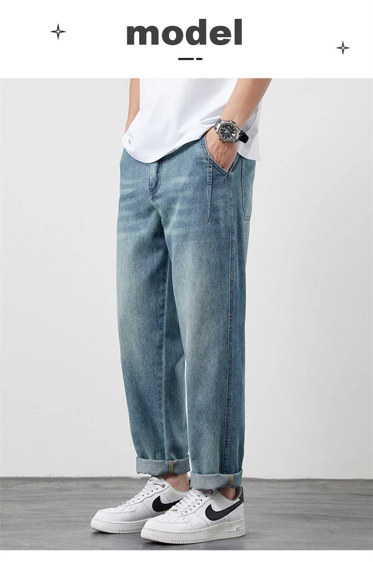 Summer Ice Silk LyocellTencel straight jeans men's light blue retro loose small straight tube elastic denim thin version pants - 𝐃𝐔𝐕𝐋𝐀𝐒𝐇𝐎𝐏