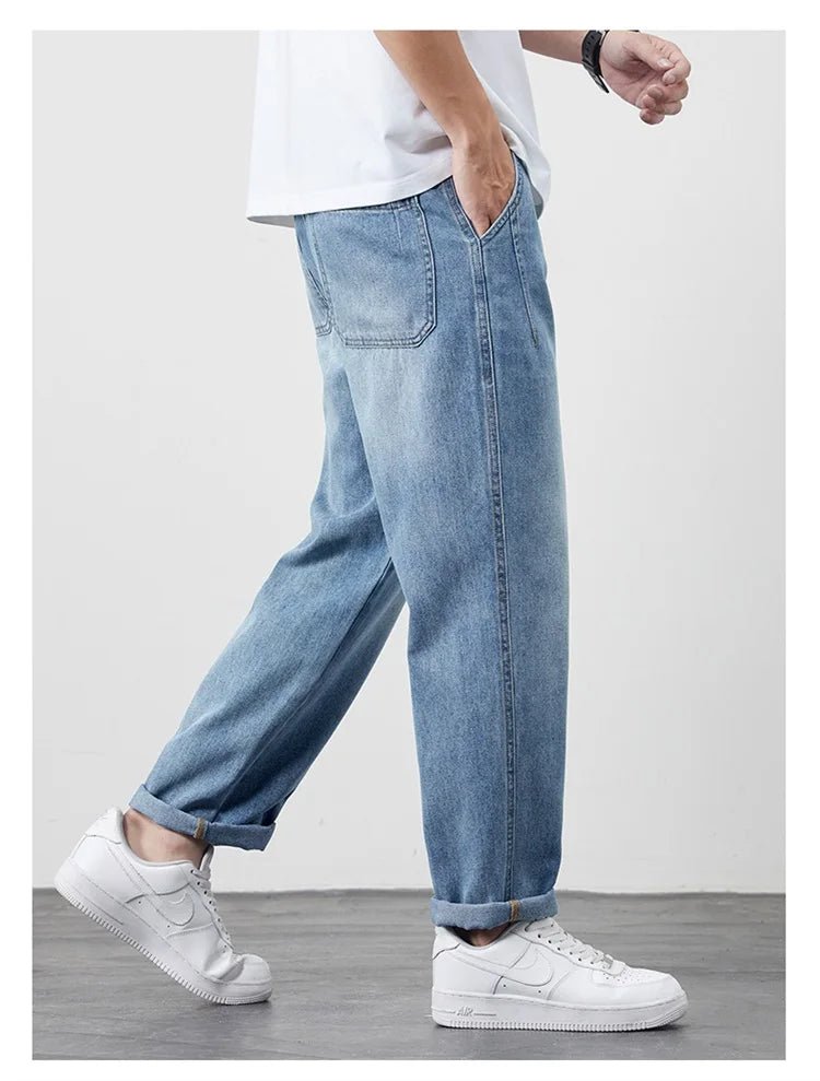 Summer Ice Silk LyocellTencel straight jeans men's light blue retro loose small straight tube elastic denim thin version pants - 𝐃𝐔𝐕𝐋𝐀𝐒𝐇𝐎𝐏