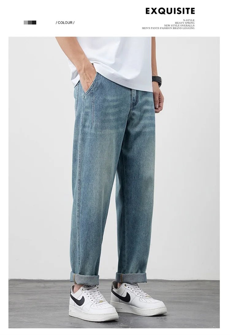 Summer Ice Silk LyocellTencel straight jeans men's light blue retro loose small straight tube elastic denim thin version pants - 𝐃𝐔𝐕𝐋𝐀𝐒𝐇𝐎𝐏