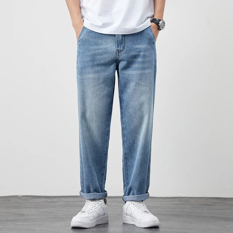 Summer Ice Silk LyocellTencel straight jeans men's light blue retro loose small straight tube elastic denim thin version pants - 𝐃𝐔𝐕𝐋𝐀𝐒𝐇𝐎𝐏