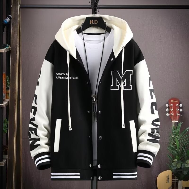 Thick hoodie jacket for boys contrasting colors hooded embroidery heavyweight jacket for teenagers - 𝐃𝐔𝐕𝐋𝐀𝐒𝐇𝐎𝐏