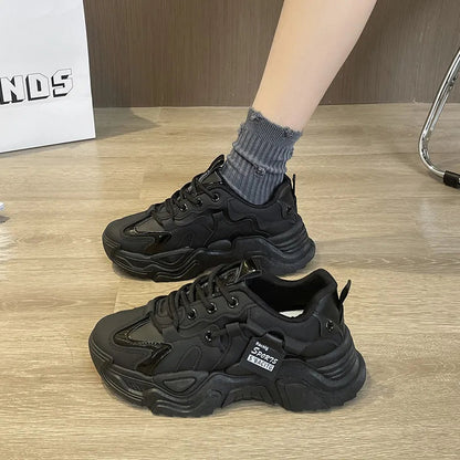 Thick soled women's white single shoes Korean version color blocked lace up height for casual running - 𝐝𝐮𝐯𝐥𝐚𝐬𝐡𝐨𝐩.𝐜𝐨𝐦